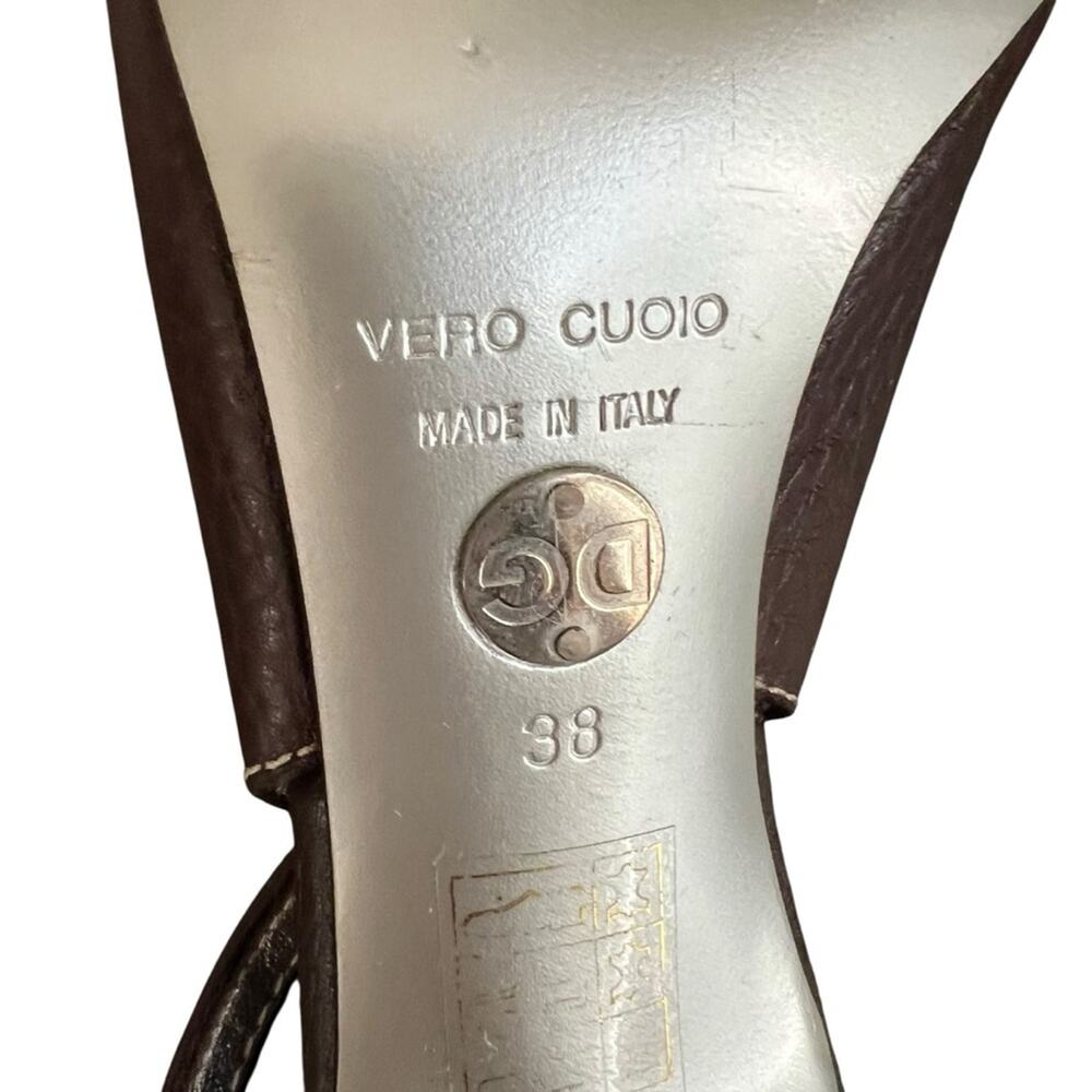 Dolce & Gabbana Women’s Vintage Y2K Brown Round Toe Silver Logo Pump Heels 38 - Picture 9 of 11